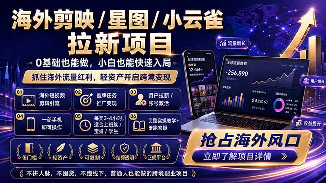 海外剪映 / 星图 / 小云雀拉新项目 普通人也能上手的跨境流量变现副业