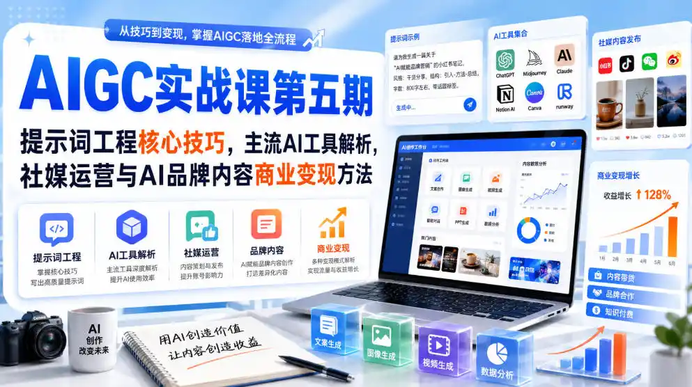 刺猬星球·AIGC实战课第五期，提示词工程核心技巧，主流AI工具解析，社媒运营与AI品牌内容商业变现方法