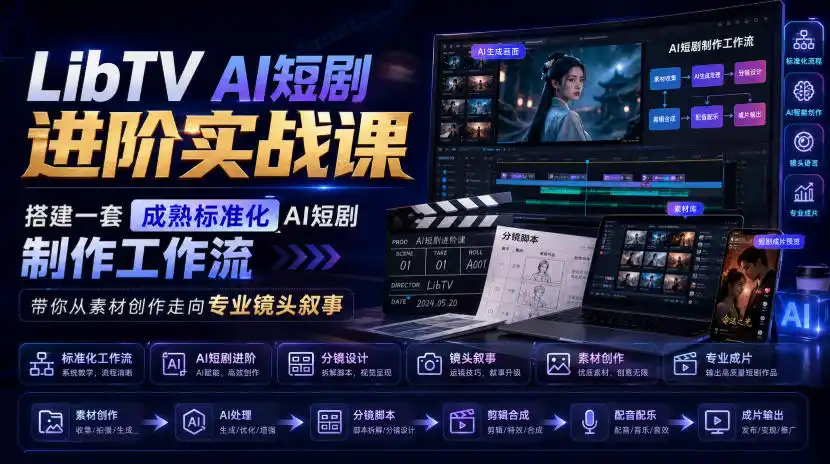 LibTV AI短剧进阶实战课，搭建一套成熟标准化AI短剧制作工作流，带你从素材创作走向专业镜头叙事(更新)