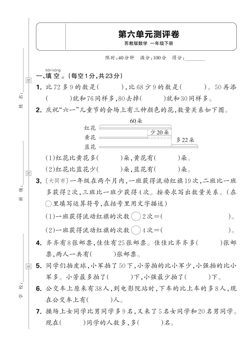 新一下苏教版数学第六单元测试卷(含答案)