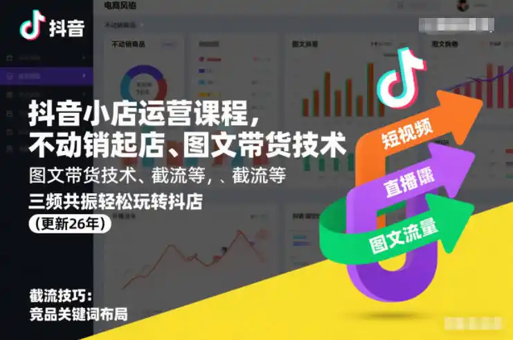 抖音小店运营课程，不动销起店、图文带货技术、截流等，三频共振轻松玩转抖店(更新260815)