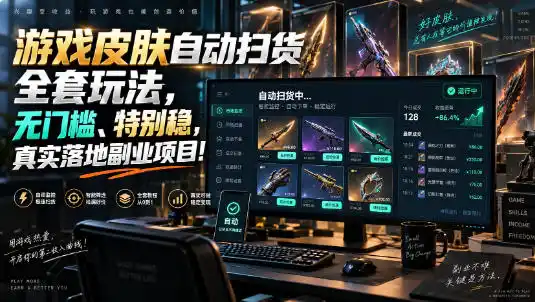游戏皮肤自动扫货全套玩法,无门槛、特别稳,真实落地副业项目!【揭秘】
