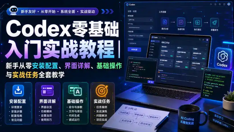 Codex零基础入门实战教程｜新手从零安装配置、界面详解、基础操作与实战任务全套教学