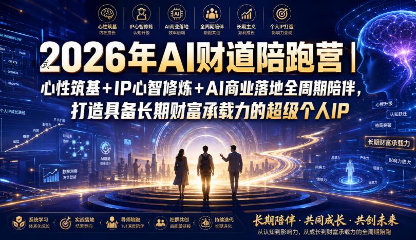 2026年AI财道陪跑营|心性筑基+IP心智修炼+AI商业落地全周期陪伴,打造具备长期财富承载力的超级个人IP