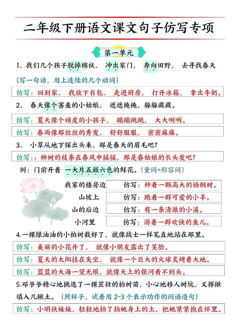 二下语文【必考仿写句子】读背版
