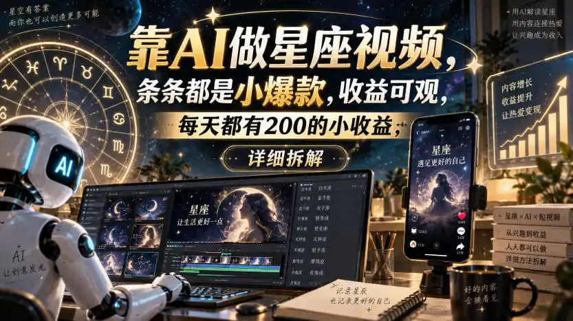 靠AI做星座视频,条条都是小爆款,收益可观,每天都有200的小收益,详细拆解