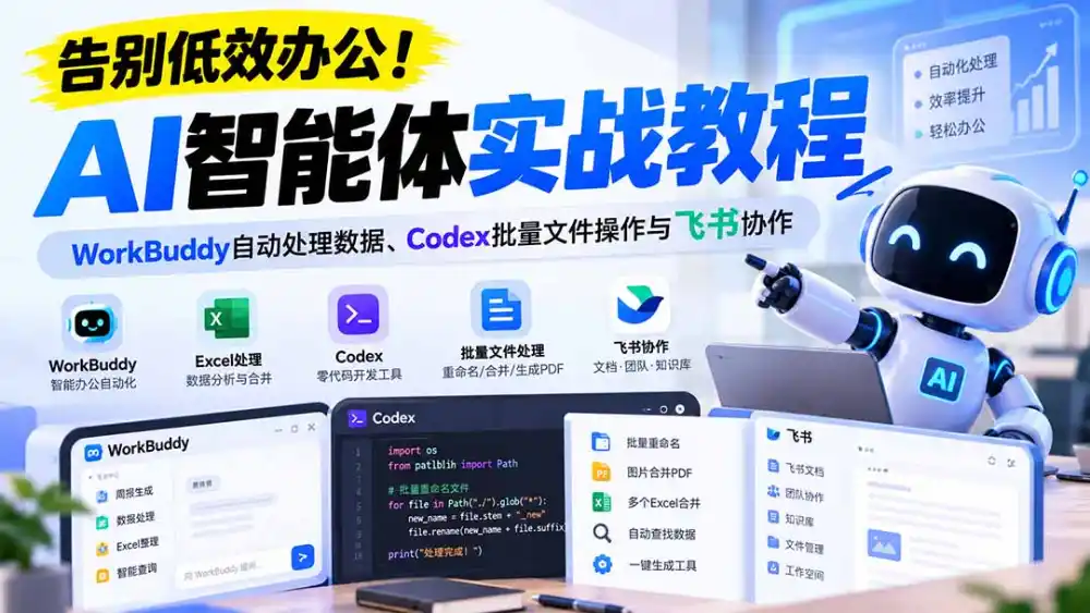 【无水印】告别低效办公!《AI智能体实战教程》WorkBuddy自动处理数据、Codex批量文件操作与飞书协作