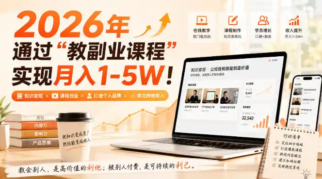 2026年通过“教副业课程”实现月入1-5W!毫无保留的全部教给你,长期稳定【揭秘】
