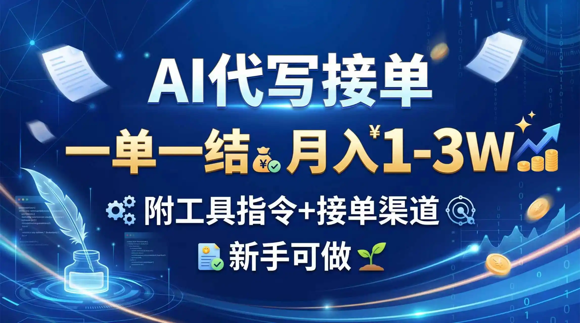 AI代写接单,一单一结,月入1-3W,附工具指令+接单渠道,新手可做
