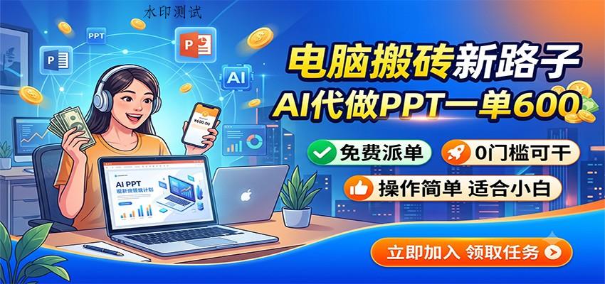 电脑搬砖新路子:AI代做PPT一单600,免费派单,0门槛可干