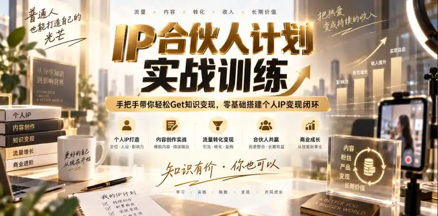 IP合伙人计划实战训练，手把手带你轻松Get知识变现，零基础搭建个人IP变现闭环(更新260908)