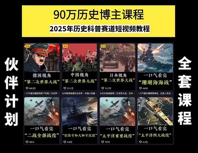 历史短视频赛道变现课,百集素材库应用,文案剪辑技巧,账号运营全案