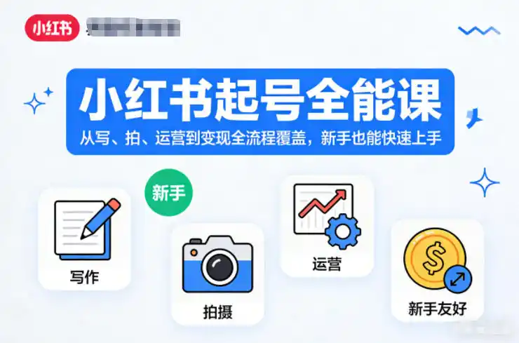 小红书起号全能课，从写、拍、运营到变现全流程覆盖，新手也能快速上手(更新)