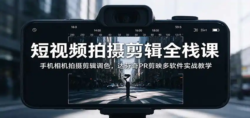 短视频拍摄剪辑全栈课:手机相机拍摄剪辑调色,达芬奇PR剪映多软件实战教学