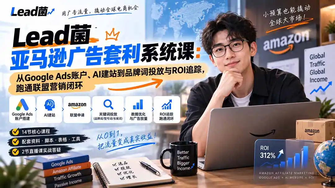 Lead菌亚马逊广告套利系统课：从Google Ads账户、AI建站到品牌词投放与ROI追踪，跑通联盟营销闭环