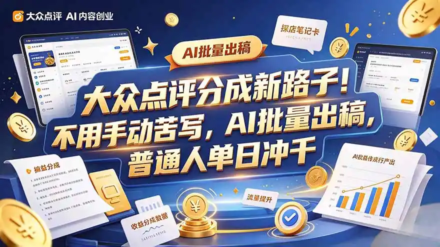 大众点评副业新玩法,工具提效解放双手,批量做笔记,单日可破千