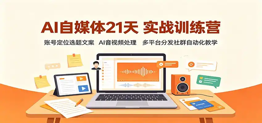 AI自媒体21天实战训练营：账号定位选题文案，AI音视频处理，多平台分发社群自动化教学