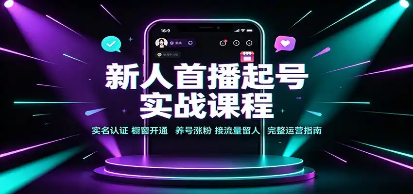 新人首播起号实战课程:实名认证橱窗开通,养号涨粉,接流量留人完整运营指南