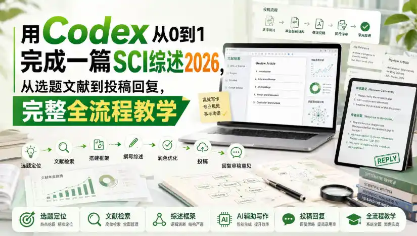 用Codex从0到1完成一篇SCI综述2026,从选题文献到投稿回复,完整全流程教学
