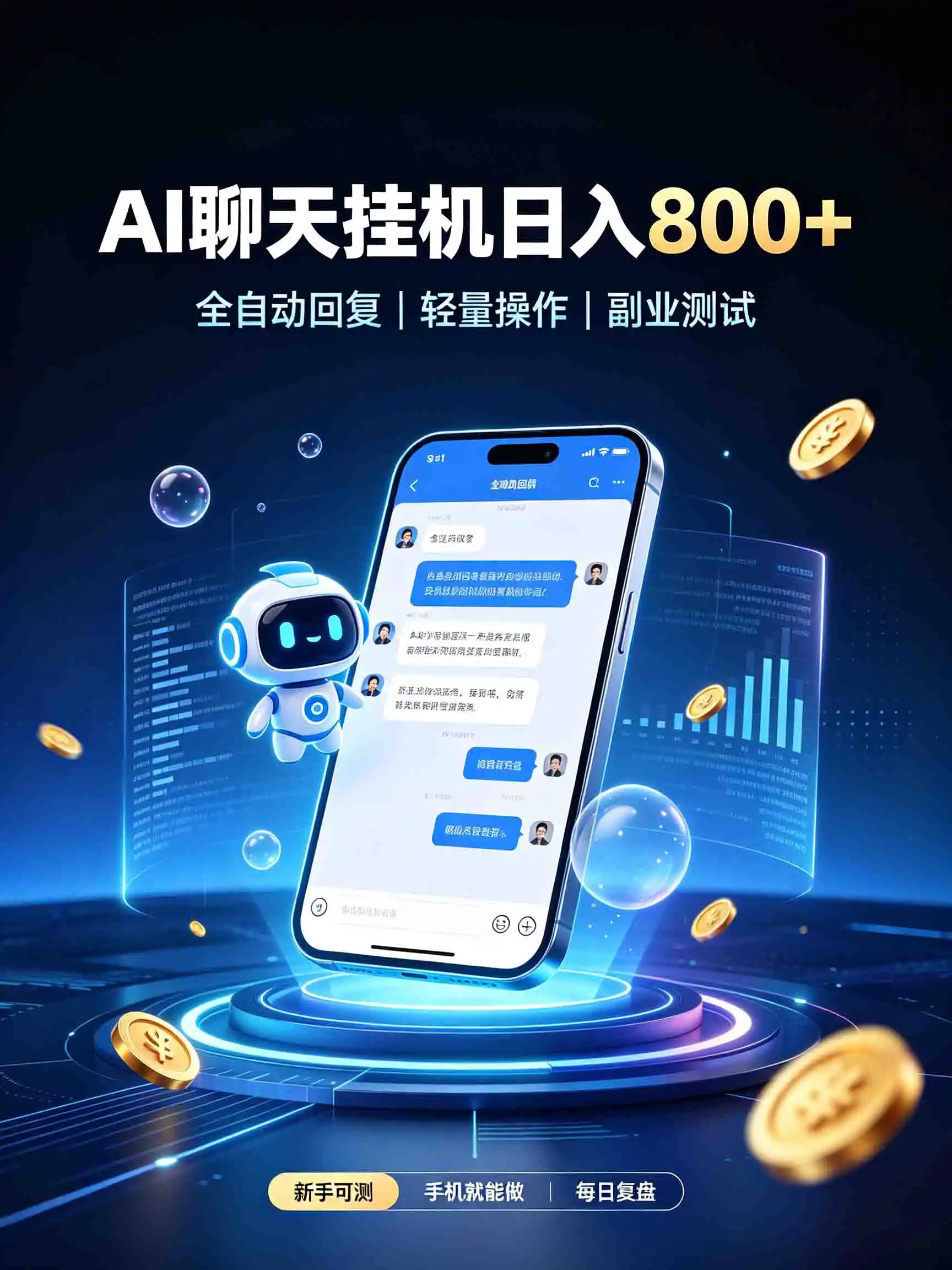AI聊天挂机，日入800+，适用个人副业，工作室矩阵操作