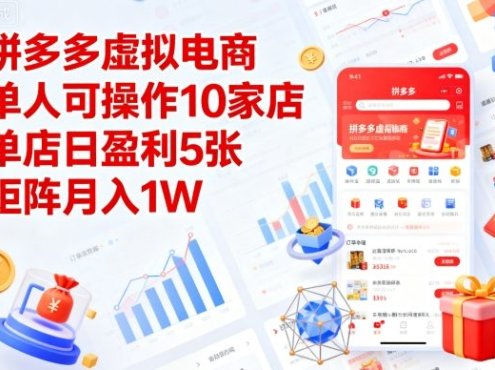 拼多多虚拟电商,单人可操作10家店,单店日盈利5张,矩阵月入1W+【揭秘】