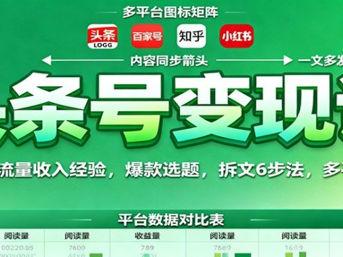 头条号变现课:43W纯流量收入经验,爆款选题,拆文6步法,多平台同步