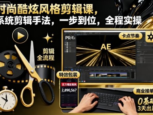 时尚酷炫风格剪辑课,系统剪辑手法,一步到位,全程实操