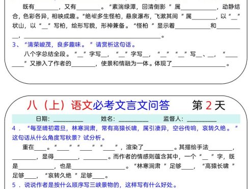 八上语文必考文言文问答18天