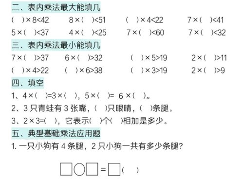 二上数学表内乘法综合小练笔15天