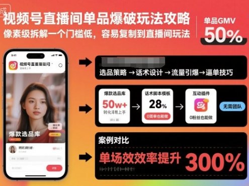 视频号直播间单品爆破玩法攻略,像素级拆解一个门槛低,容易复制到直播间玩法