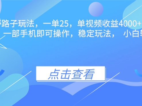 抖音手游野路子玩法,一单25,单视频收益4000+,日入几千轻轻松松,一…