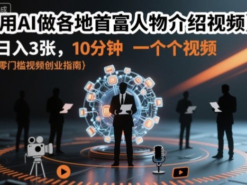 用AI做各地首富人物介绍视频，日入3张，10分钟一个视频