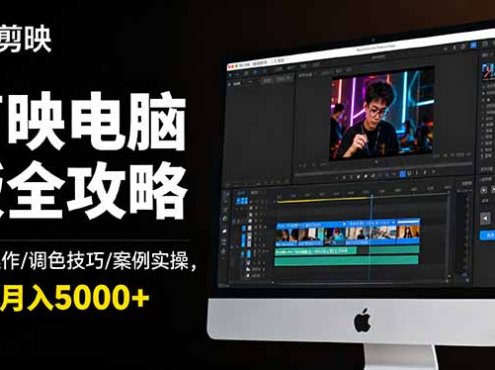 剪映电脑版全攻略:基础操作/调色技巧/案例实操,新手月入5000+