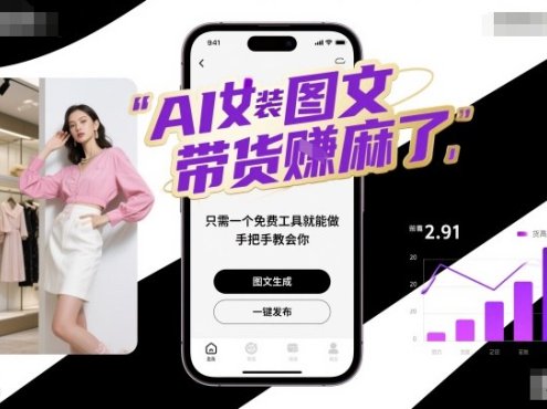 AI女装图文带货賺麻了，只需一个免费工具就能做，手把手教会你！