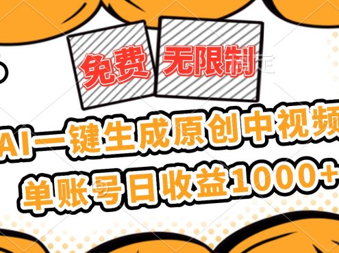 免费无限制，AI一键生成原创中视频，单账号日收益1000+