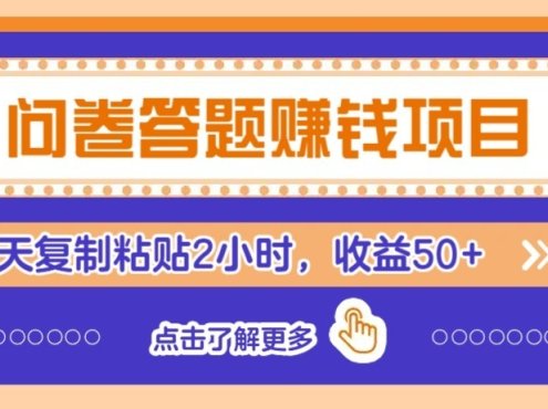 问卷赚钱零撸小项目,新手小白也能操作,每天复制粘贴2小时,收益50+