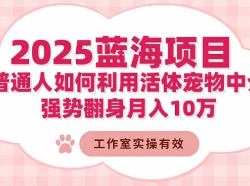 2025蓝海项目：普通人如何利用活体宠物中介，强势翻身月入10万