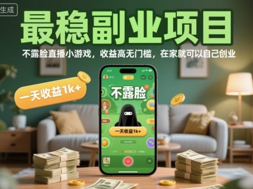 最稳副业项目,不露脸直播小游戏,收益高无门槛,一天收益1k+,在家就可以自己创业【揭秘】