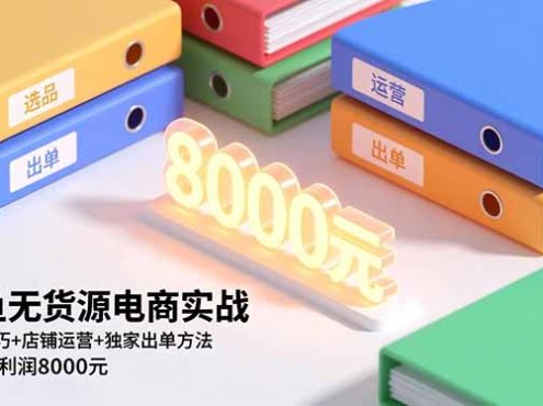 闲鱼无货源电商实战,选品技巧+店铺运营+独家出单方法,单店月利润8000元