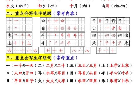 一年级上语文期中重点知识汇总