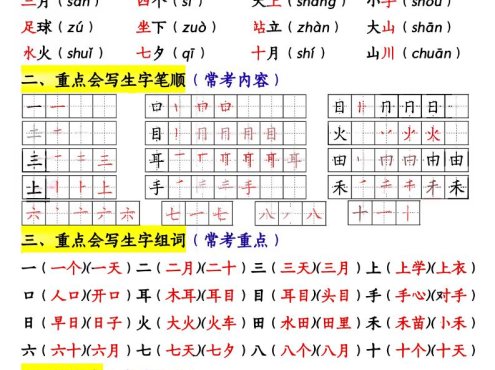 一年级上语文期中重点知识汇总
