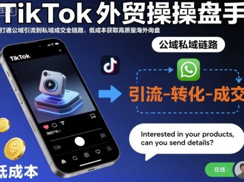 TikTok外贸操盘手,打通公域引流到私域成交全链路,低成本获取高质量海外询盘