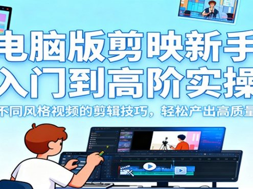 电脑版剪映新手入门到高阶实操,实操不同风格视频的剪辑技巧,轻松产出高质量作品