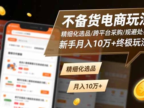 不备货电商玩法:精细化选品/跨平台采购/规避处罚,新手月入10万+终极玩法