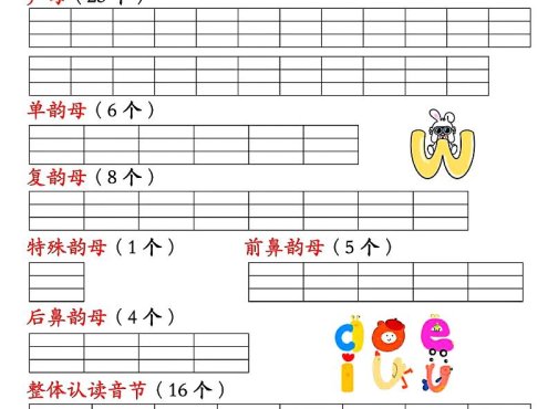 一上语文汉语拼音分类过关检测(含答案7页)