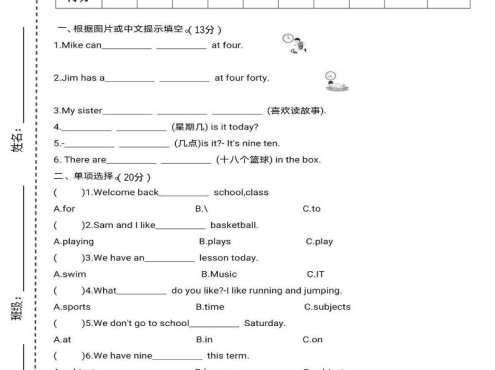 四上译林英语期中拔尖测试卷《译林版》