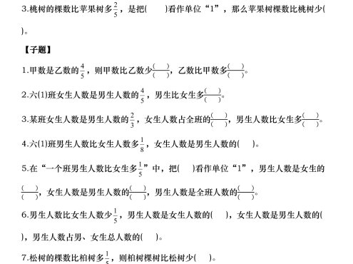 六上数学“单位1转化”八大母子题(空白16页)