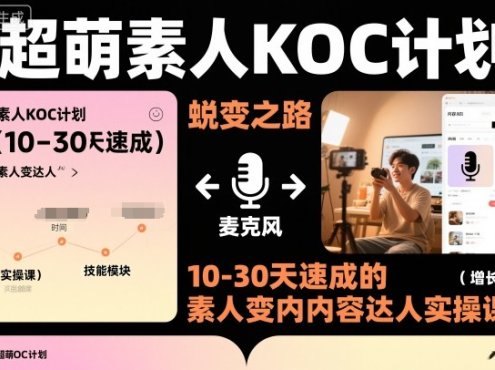 超萌素人KOC计划，10-30天速成的素人变内容达人实操课，适合想做短剧小说推文电商推广的素人入局
