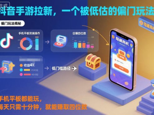 抖音手游拉新,一个被低估的偏门玩法!手机平板都能玩,每天只需十分钟,就能賺取四位数【揭秘】