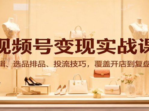 视频号变现实战课：流量逻辑、选品排品、投流技巧，覆盖开店到复盘全流程